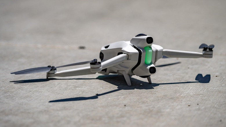 The Antigravity A1 standing on concrete.