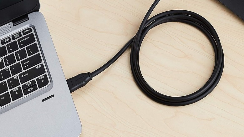 cable plugged into laptop