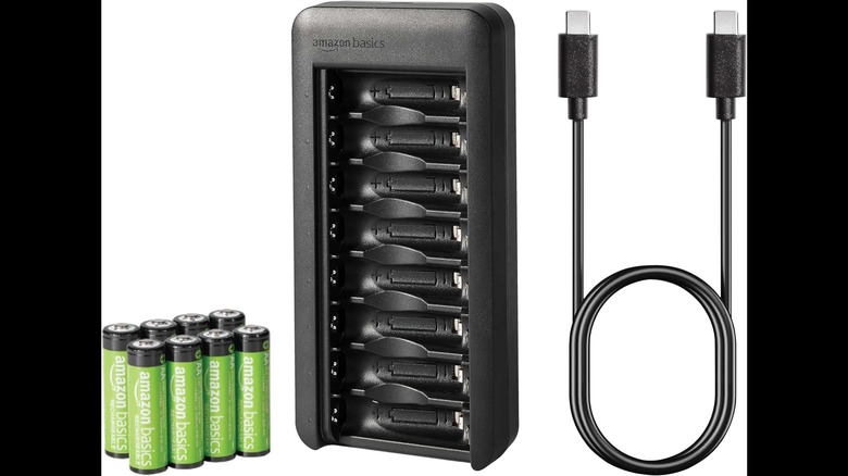 Batteries, a charger, and a cable