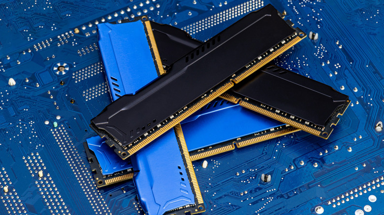 RAM memory modules arranged on a computer motherboard