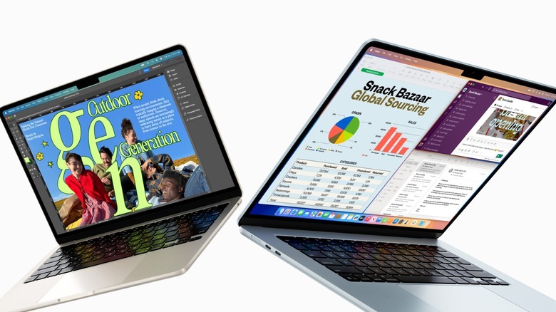 Two MacBook Air laptops posed on white space