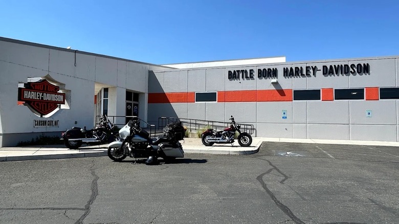 The front of the Battle Born Harley-Davidson showroom in Nevada