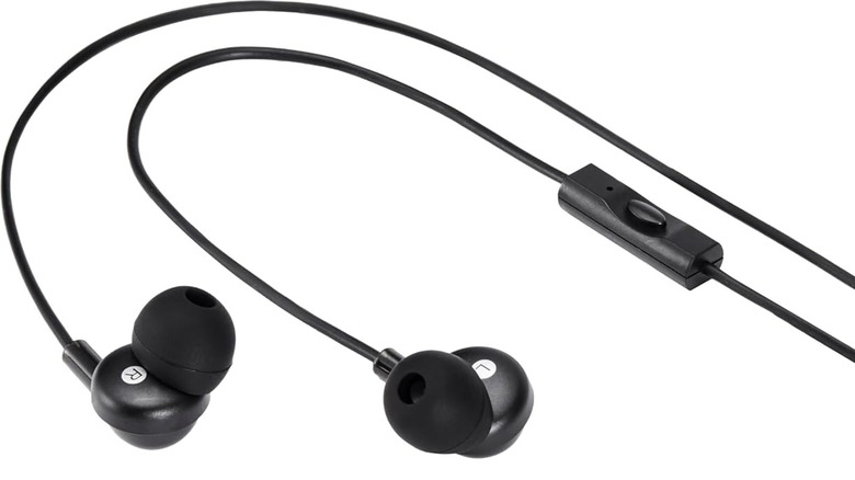 Amazon earbuds against white background