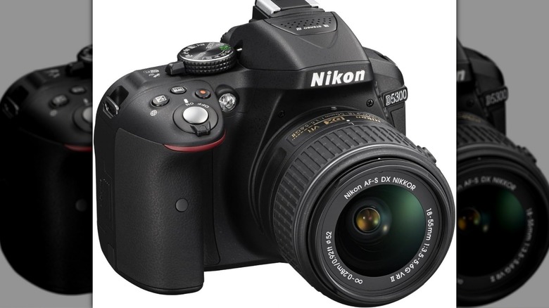 Close-up product photo of a Nikon D5300 camera.