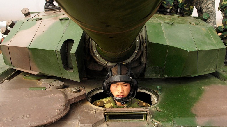The driver position of a Type 99 tank at Shenyang training base, China.