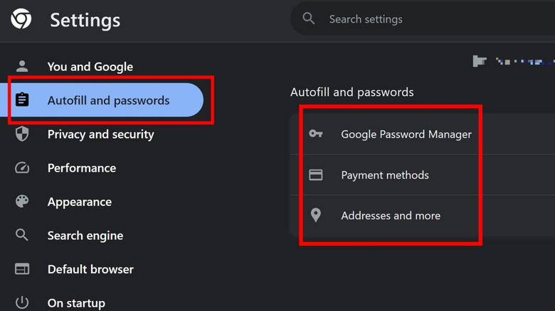 Chrome autofill settings