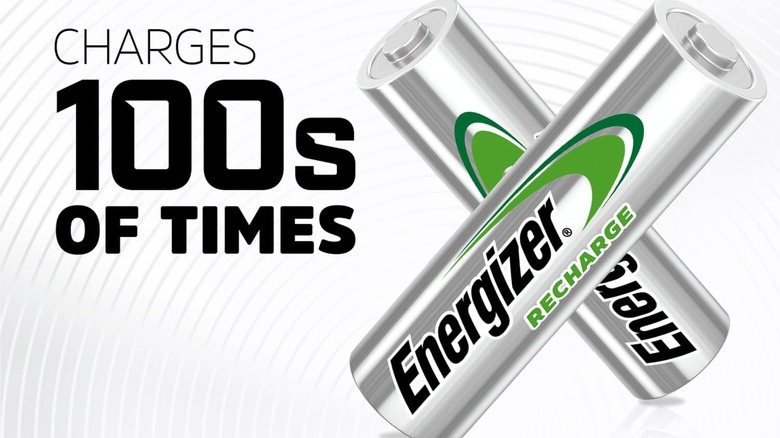 Two energizer batteries with text saying "charges 100s of times"