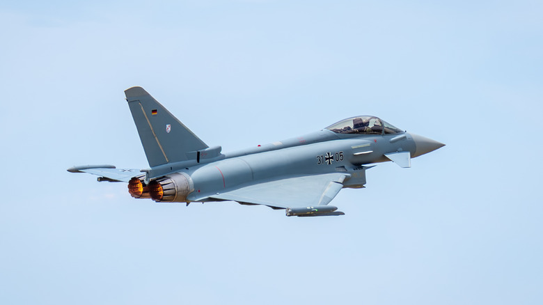 Flying German Eurofighter Typhoon rear three quarter view