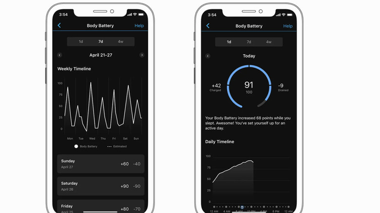 Image of the Garmin Body Battery feature on smartphones