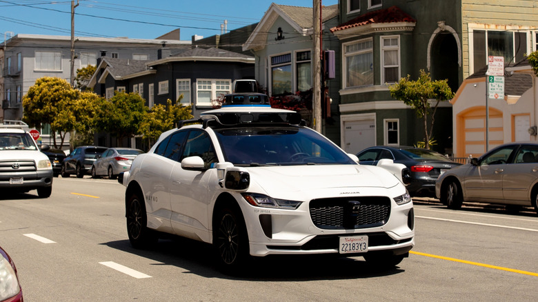 Waymo car driving along a street in San Francisco