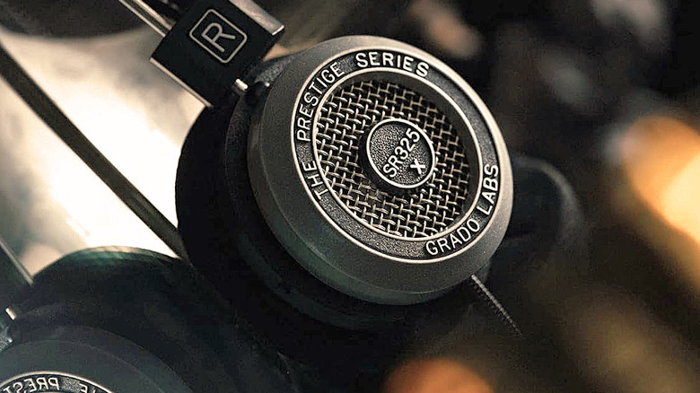 A closeup of one Grado SR325X earcup.