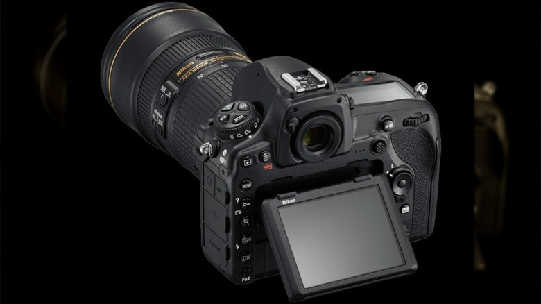 Rear view of a Nikon D850 camera.