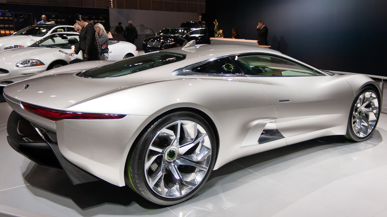 Jaguar C-X75 concept car seen from right rear quarter at a car show
