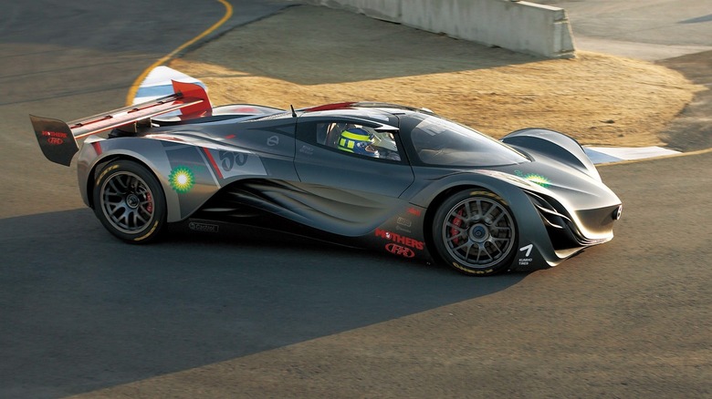 Mazda Furai negotiating left-hand turn, right-side view