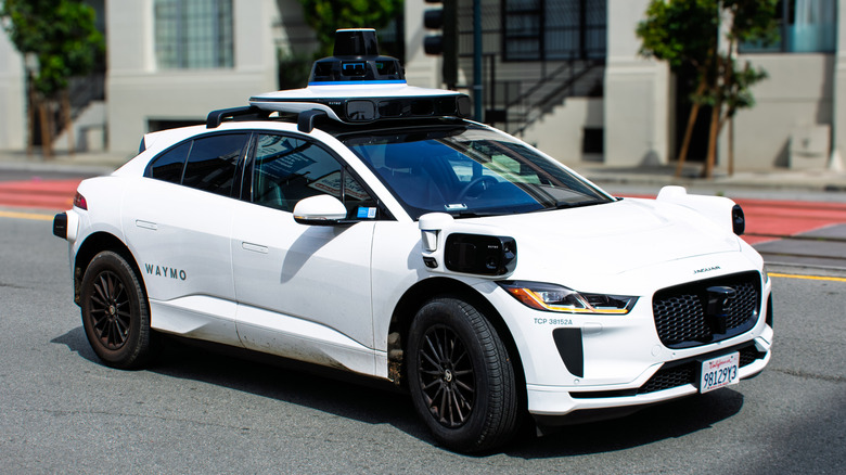 Waymo autonomous Jaguar robotaxi in San Francisco