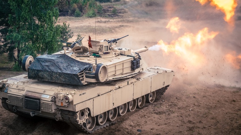 M1 Abrams tank firing main gun