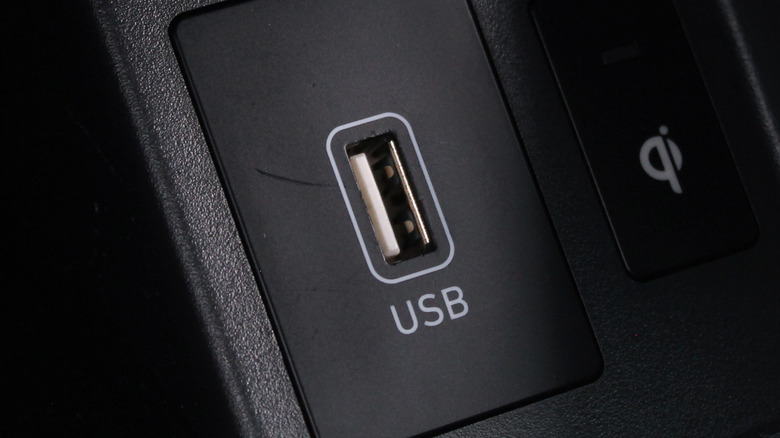 A USB port inside a car.