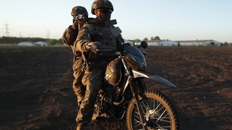 Ukrainian motorcycle soldiers in training