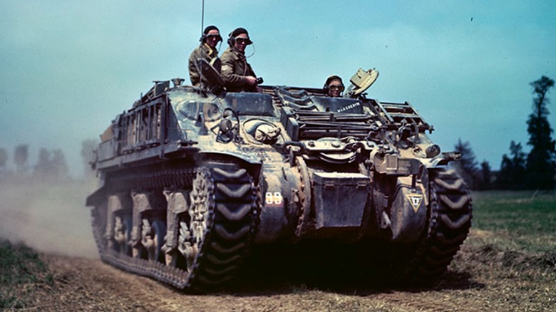 Three Canadian soldiers operating Sherman ARV MK I, Recovery vehicle