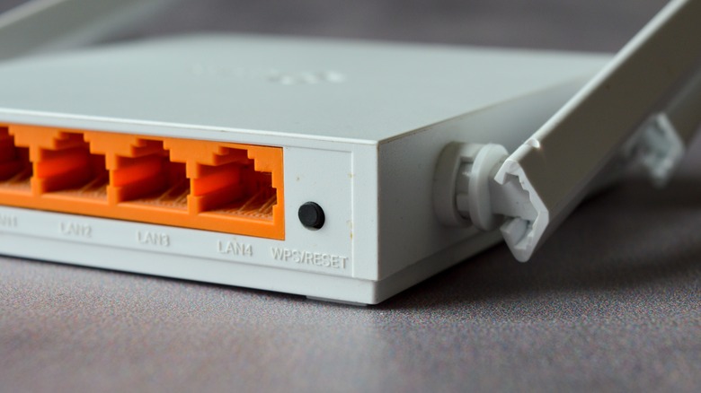 Back of white router showing WPS/Reset button and LAN ports
