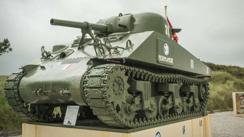 Sherman tank static memorial in Normandy, France