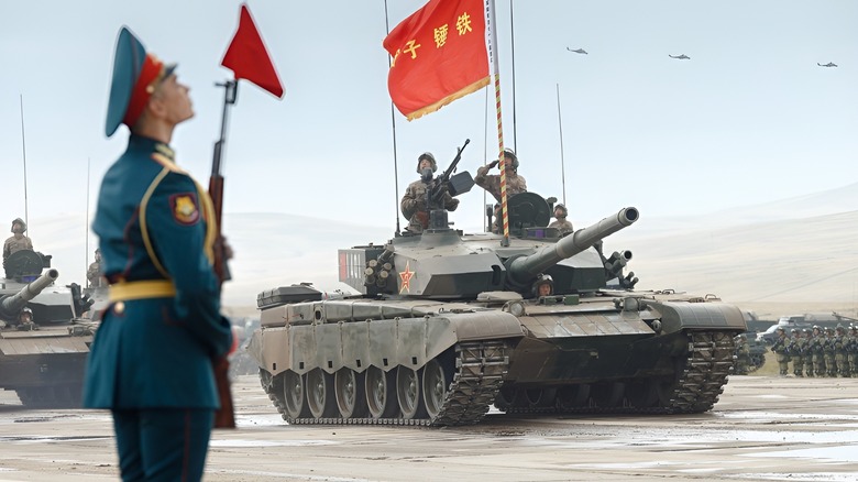Parade of Russian and Chinese troops at the Tsugol training ground during the Vostok-2018 exercises