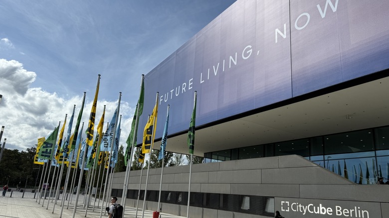 IFA flags in front of entrance to Berlin City Cube
