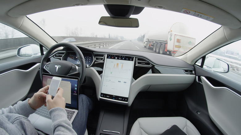 Tesla Model S in self-driving mode.