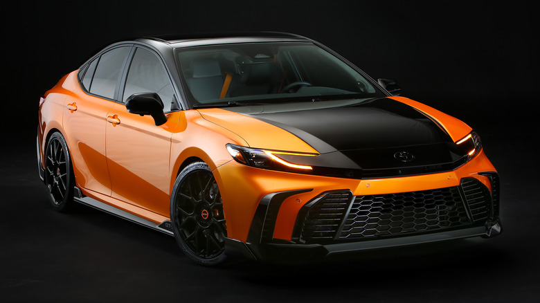 Front view of orange Toyota Camry GT-S Concept with black background