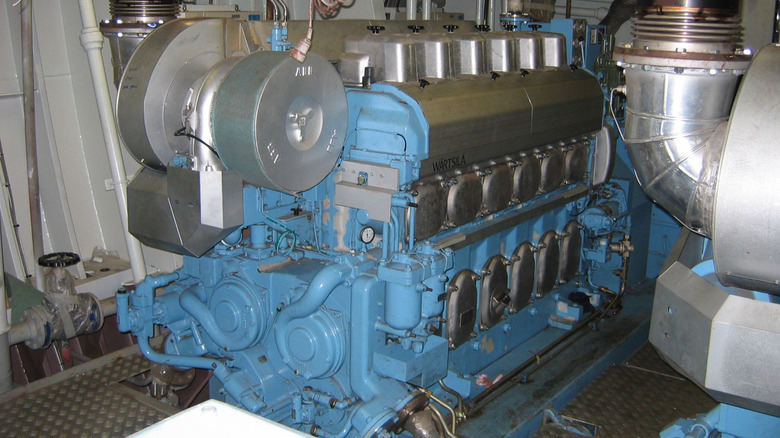 A large engine on a marine vessel