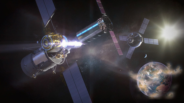 Spaceship and satellite around Earth