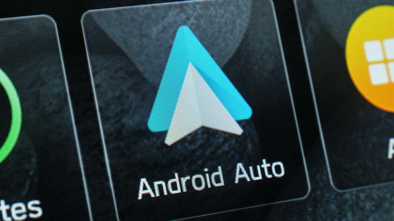 Close up of the Android Auto icon on a car's infotainment screen