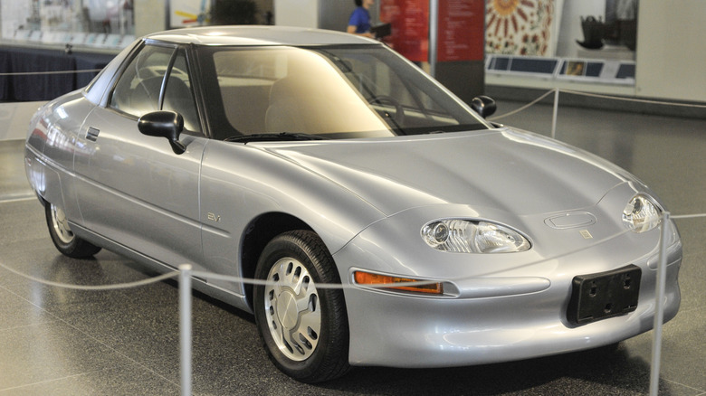 Silver GM EV1 in museum