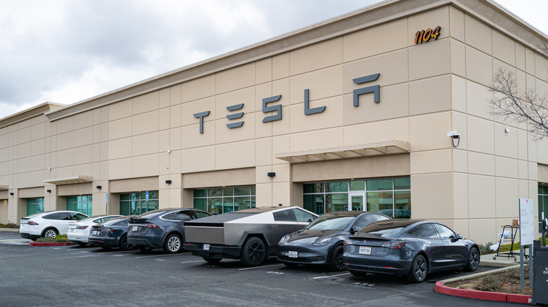The exterior of a Tesla building.