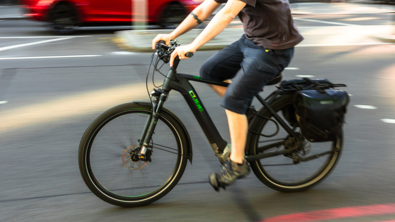 Speeding e-bike through UK street