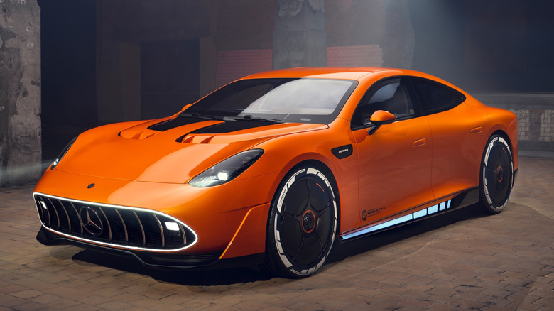 Front 3/4 view of Mercedes-AMG Concept AMG GT XX in studio setting