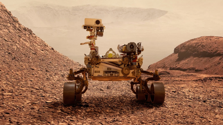 Rendering of the Perseverance rover on Mars, furnished by NASA