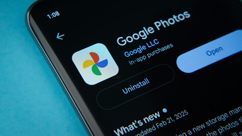 Google Photos app seen on a smartphone in an app store.