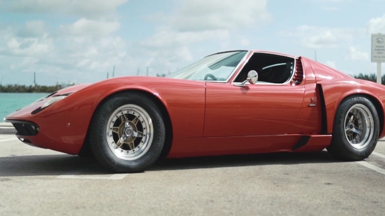 Eddie Van Halen's Lamborghini Miura parked by the water.