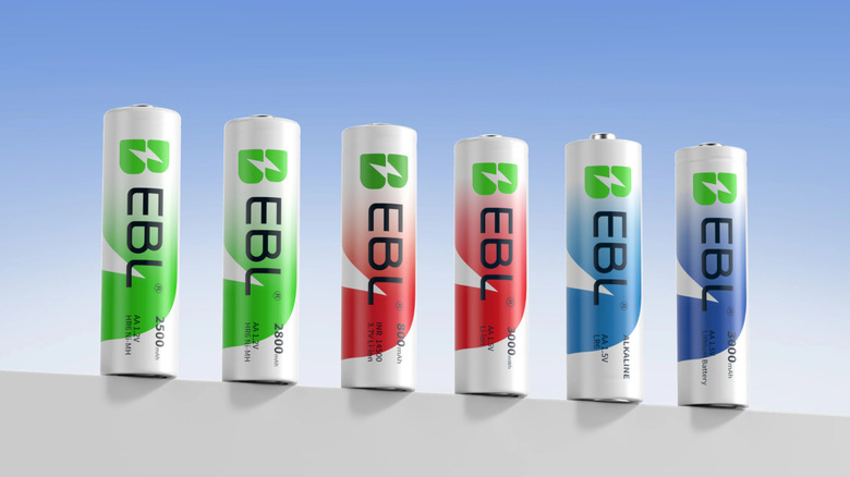 Assortment of EBL batteries in different colors
