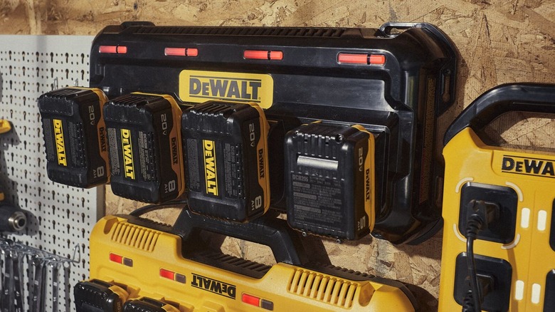 DeWalt Multi-port chargers mounted to wall