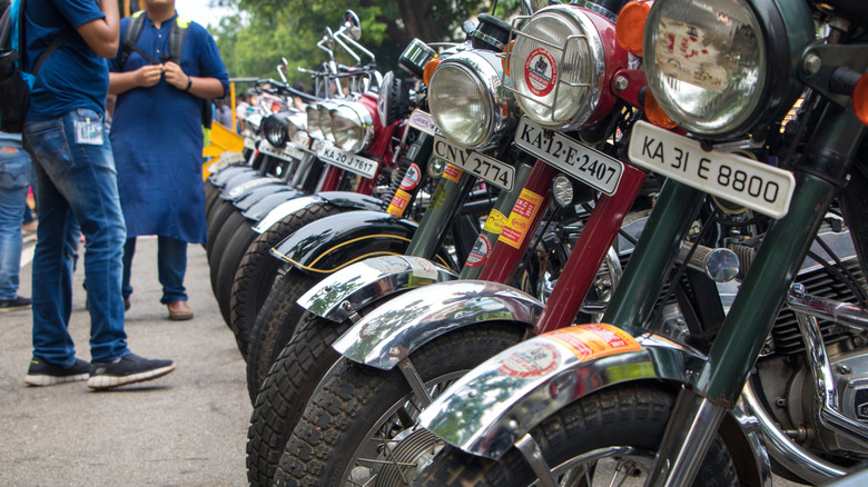 line of vintage motorcyles
