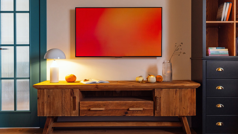 A TV mounted in a living room