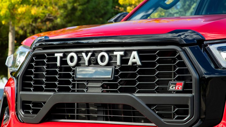 Toyota badge on the front of a truck