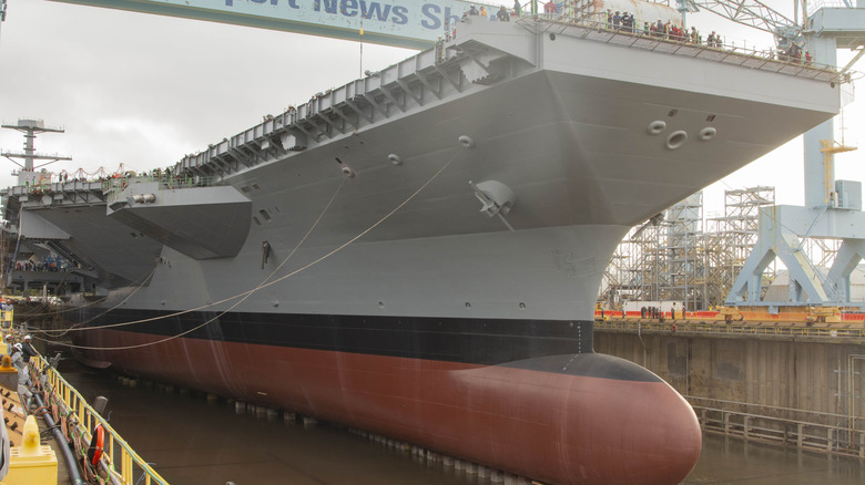 The USS John F. Kennedy in dry dock during construction