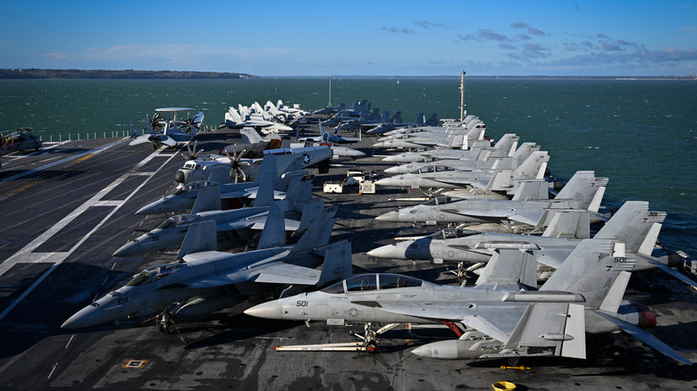Aircraft on flight deck of the USS Gerald R. Ford aircraft carrier