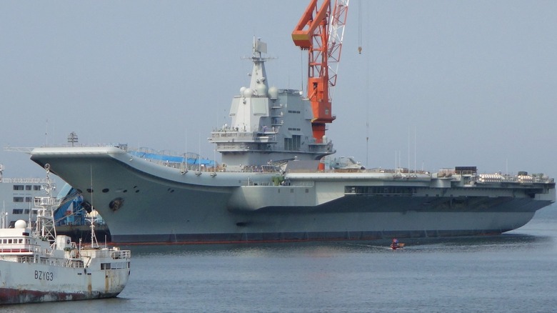 The Chinese Type 002 aircraft carrier docked
