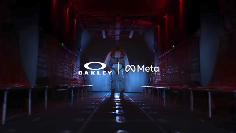 Person standing in a plane's cargo hold for Oakley/Meta Super Bowl Ad