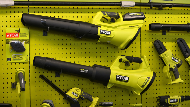 Ryobi products on display in hardware store