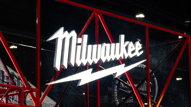 Sign displaying Milwaukee Tools logo